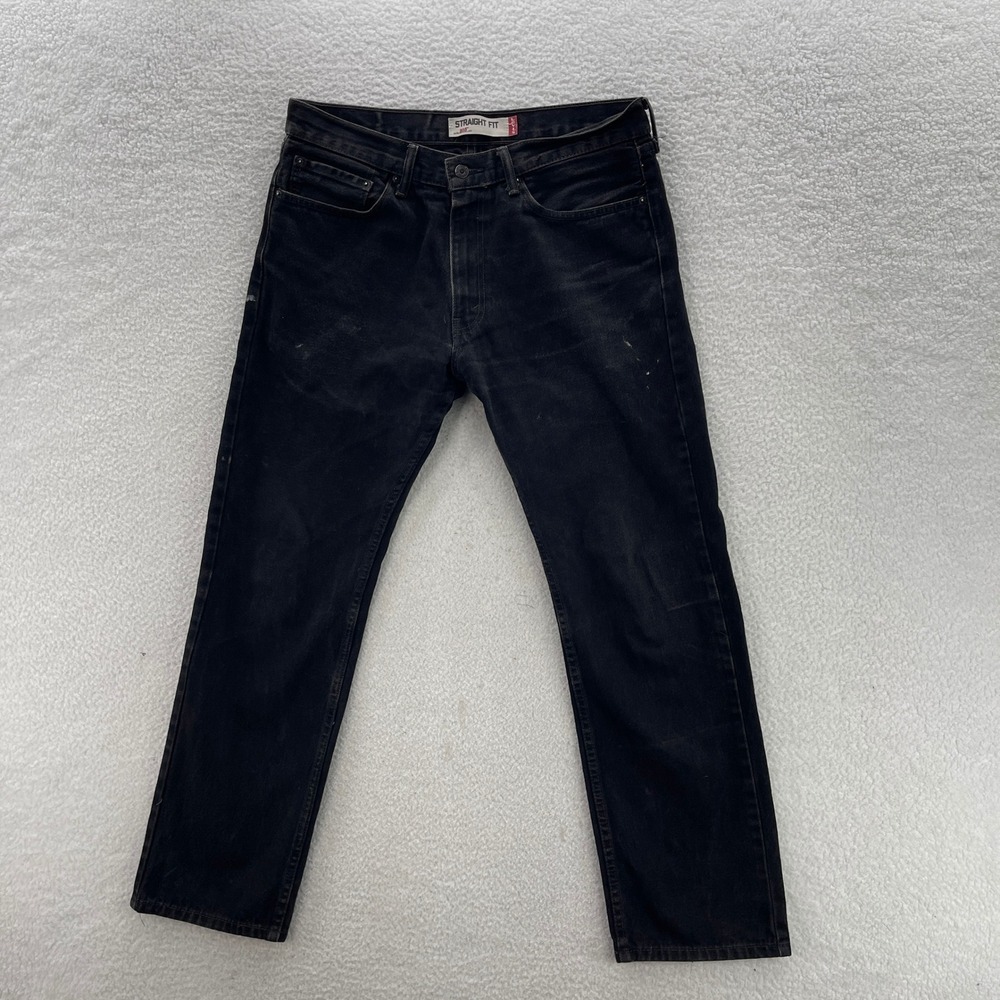Levis 505 Jeans Mens 34x32 Black Regular Straight Dark Wash Denim Cowboy Grunge